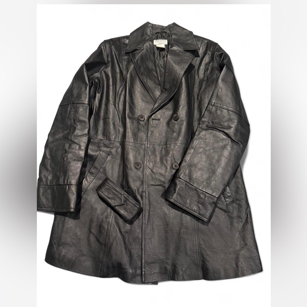Venezia Black Trench Coat Double-Breasted Wide Lapels